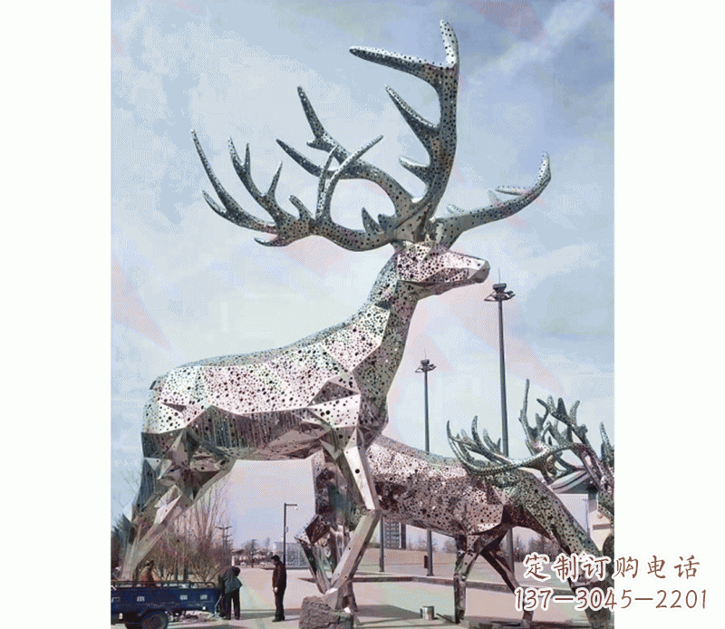 郴州大型不锈钢梅花鹿摆件雕塑