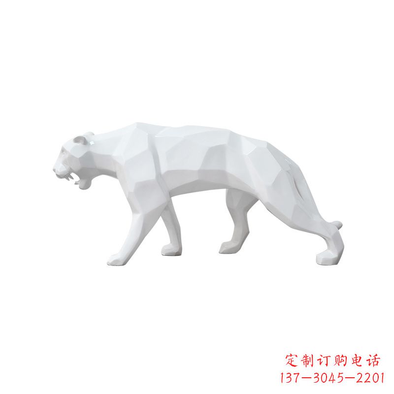郴州白色几何面抽象豹子玻璃钢雕塑