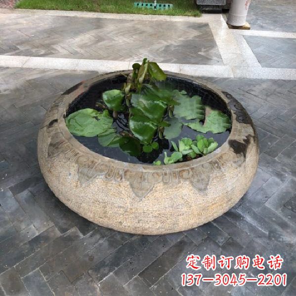 郴州别墅庭院仿古做旧石雕鱼缸