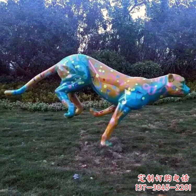 郴州玻璃钢彩绘豹子雕塑艺术精美动物摆件