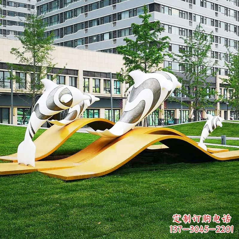 郴州玻璃钢海豚景观雕塑精致的城市动物雕塑