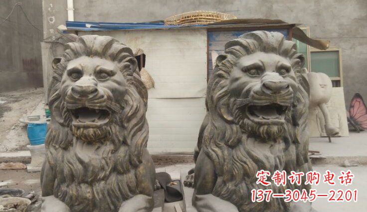 郴州玻璃钢西洋趴狮仿铜动物雕塑
