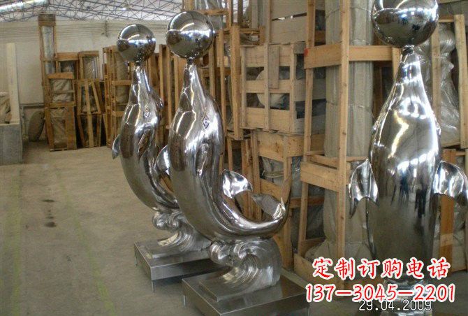 郴州不锈钢海豚顶球雕塑