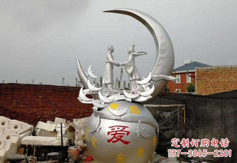 郴州牛郎织女传说的不锈钢雕塑