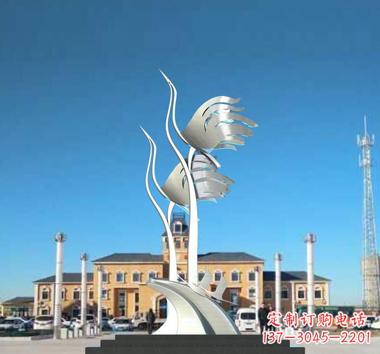 郴州静谧优雅不锈钢仙鹤雕塑