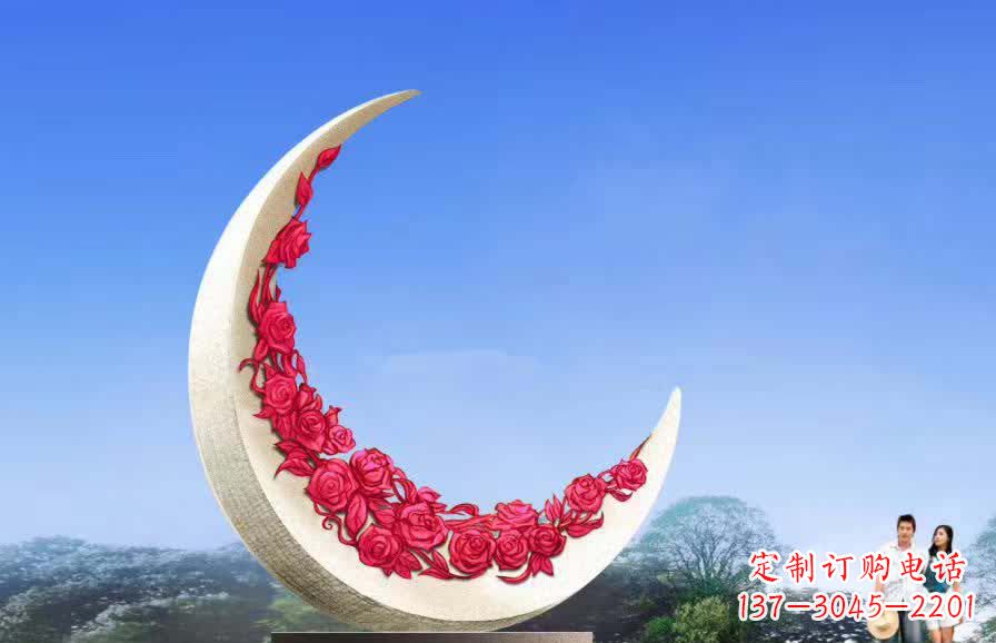 郴州不锈钢广场月亮雕塑月光下的璀璨美景