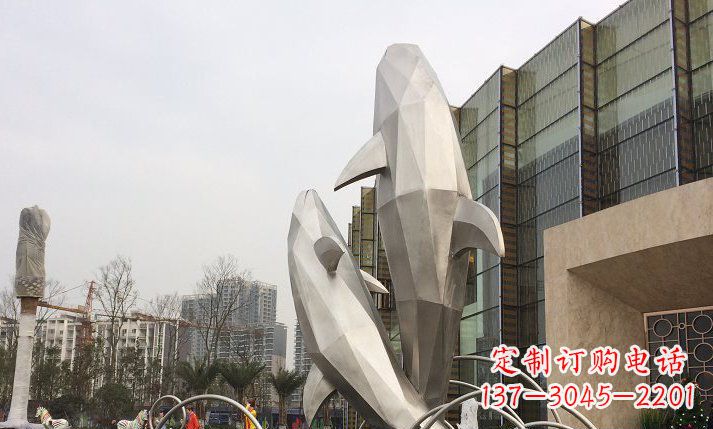 郴州不锈钢海豚喷泉雕塑精美的海洋之美