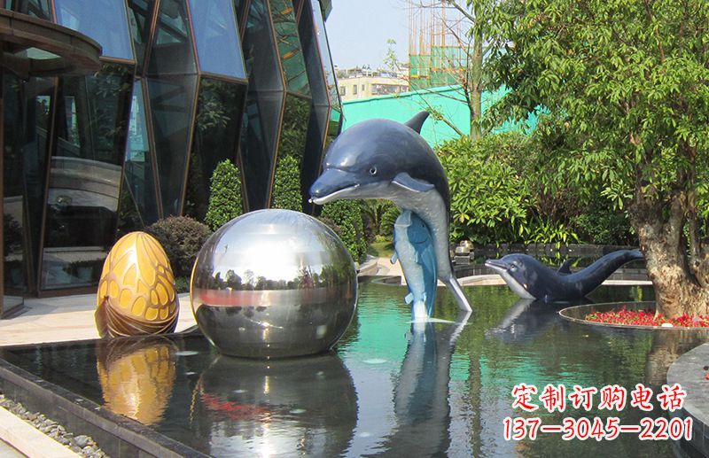 郴州不锈钢海豚景观雕塑创造精美绝伦的企业公园