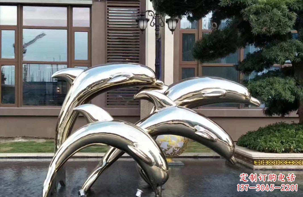 郴州不锈钢海豚跳跃雕塑精美绝伦