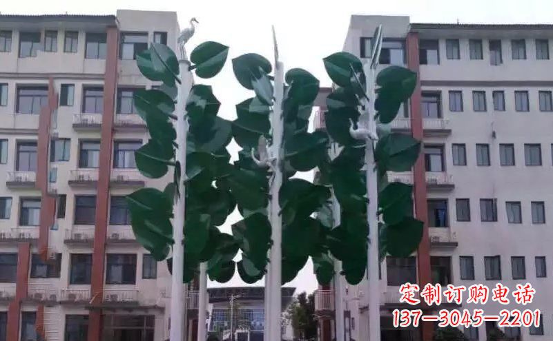 郴州浓郁绿意,不锈钢树叶雕塑