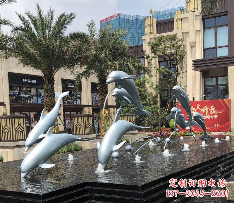 郴州不锈钢海豚跳跃喷泉雕塑美丽的艺术装置