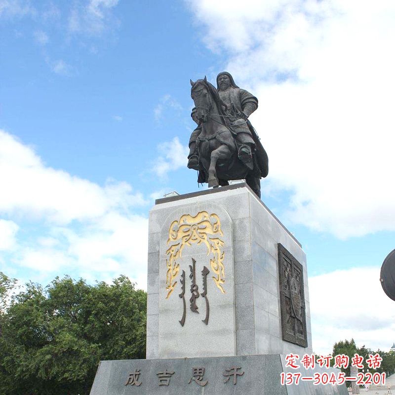 郴州成吉思汗广场雕塑-骑马铁木真历史名人景观铜雕塑