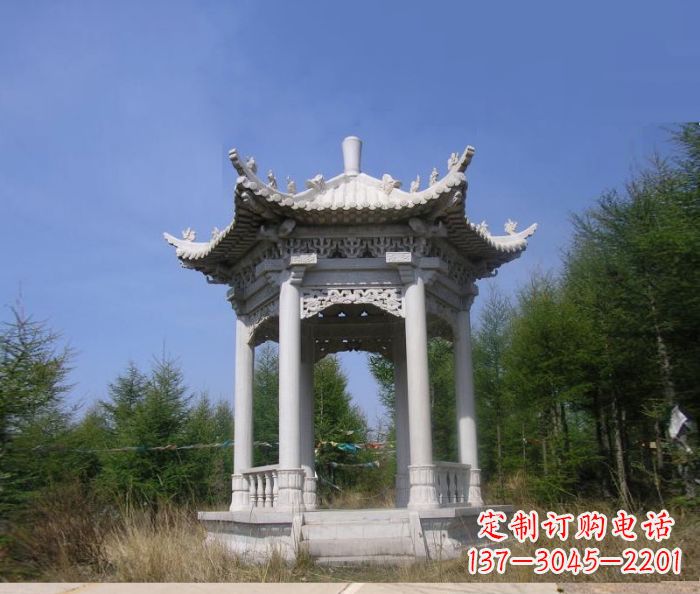 郴州精美大理石六角石凉亭雕塑