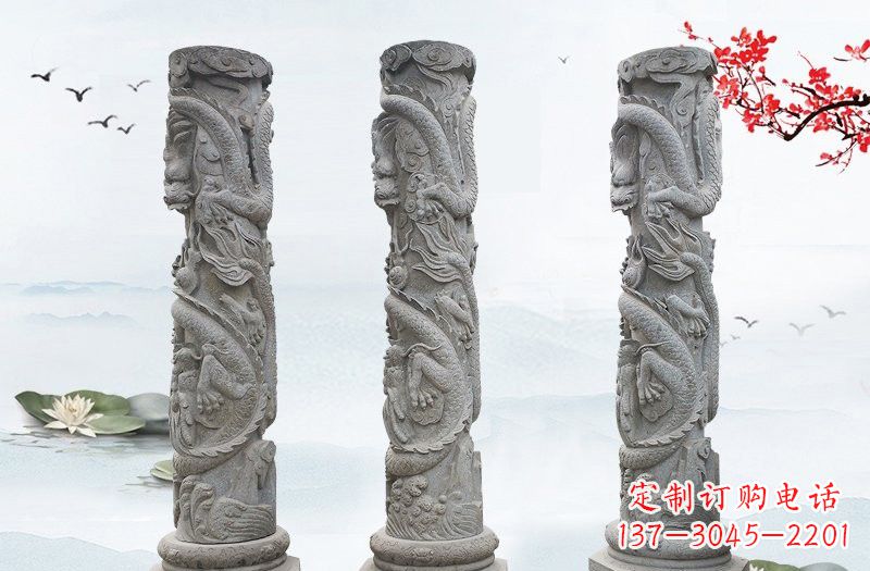 郴州精美大理石龙柱雕塑