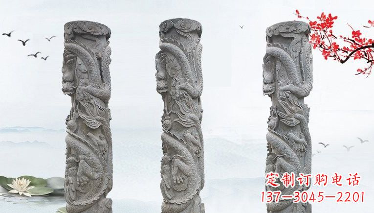 郴州精美大理石龙柱雕塑