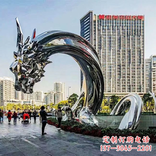 郴州大型不锈钢龙镜面景观雕塑-城市创意动物景观雕塑