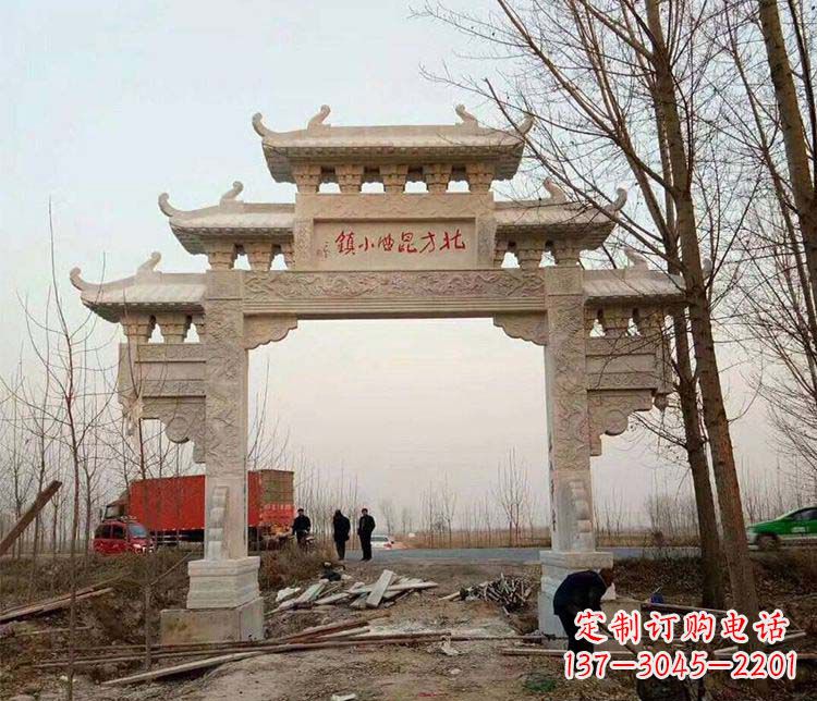 郴州单门大理石牌坊石雕_2