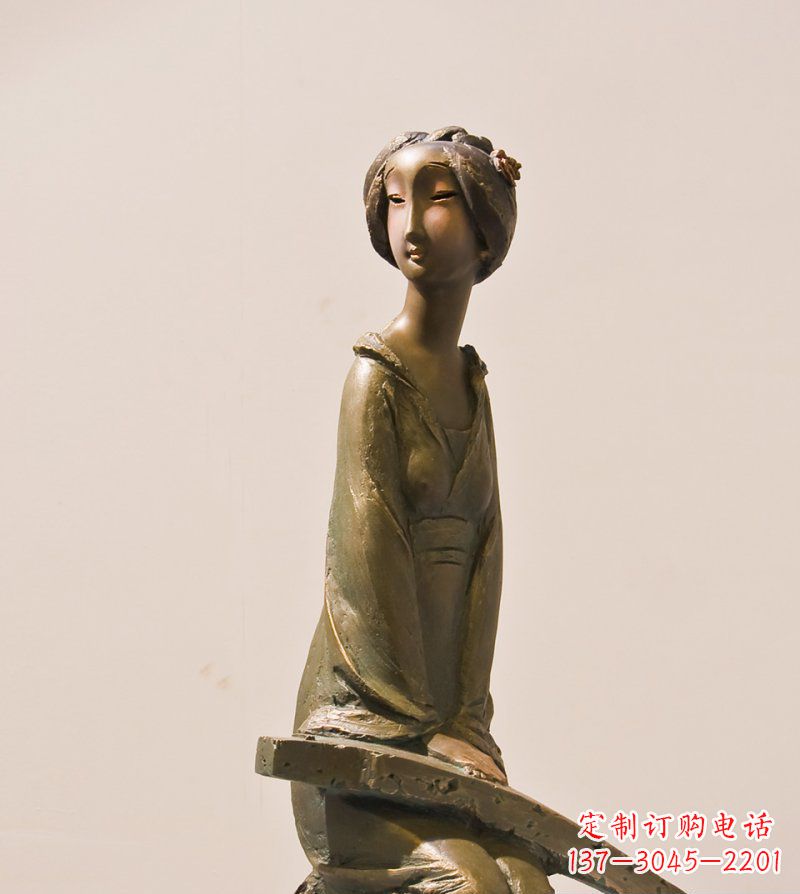 郴州弹古筝的女人铜雕古代人物雕塑