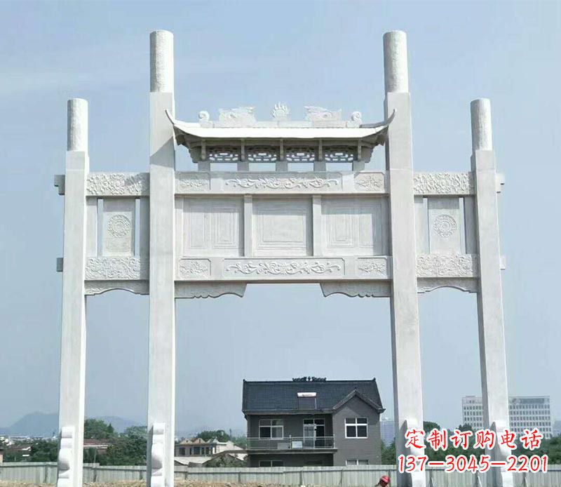 郴州道路三门牌坊石雕 (4)