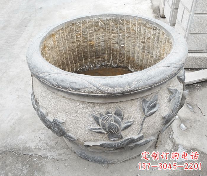郴州仿古荷花鲤鱼雕塑石水缸