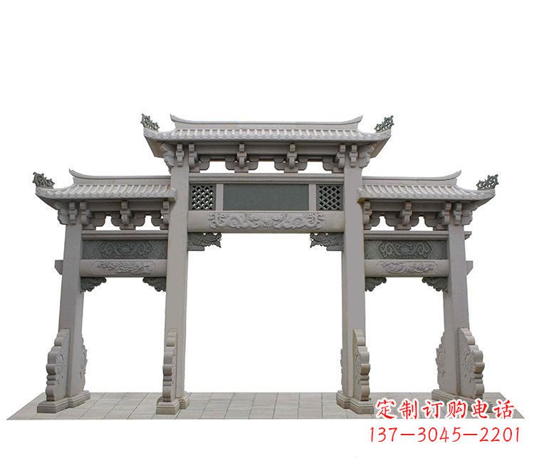 郴州精美仿古三门牌坊石雕
