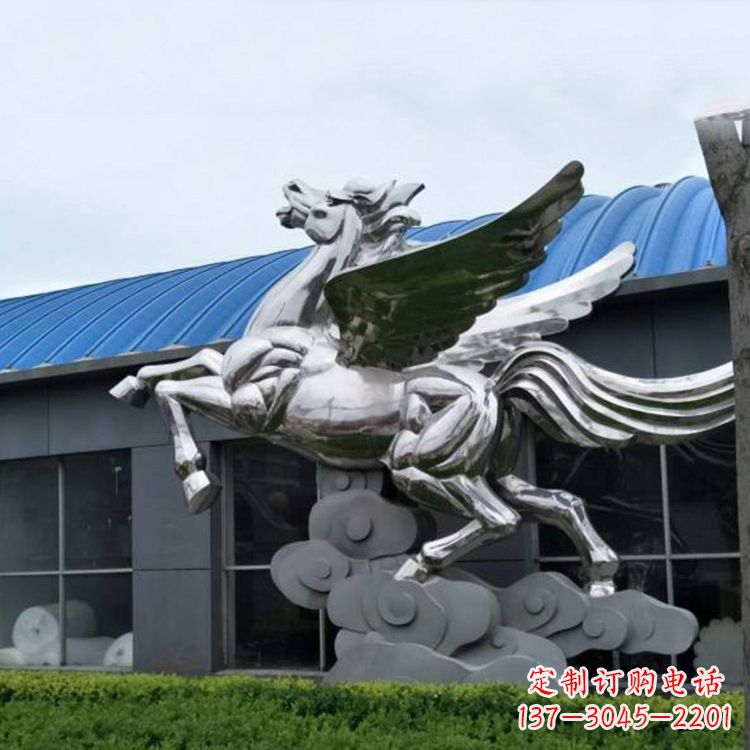 郴州飞马镜面不锈钢雕塑-企业景观动物标识
