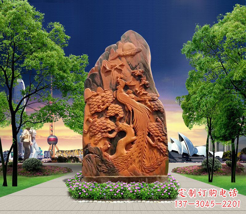郴州凤凰石雕动物摆件