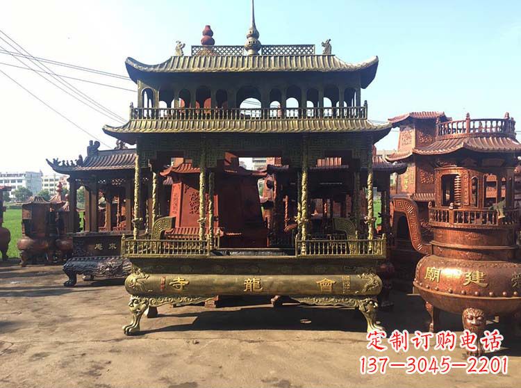 郴州高浮雕螭龙纹铜香炉