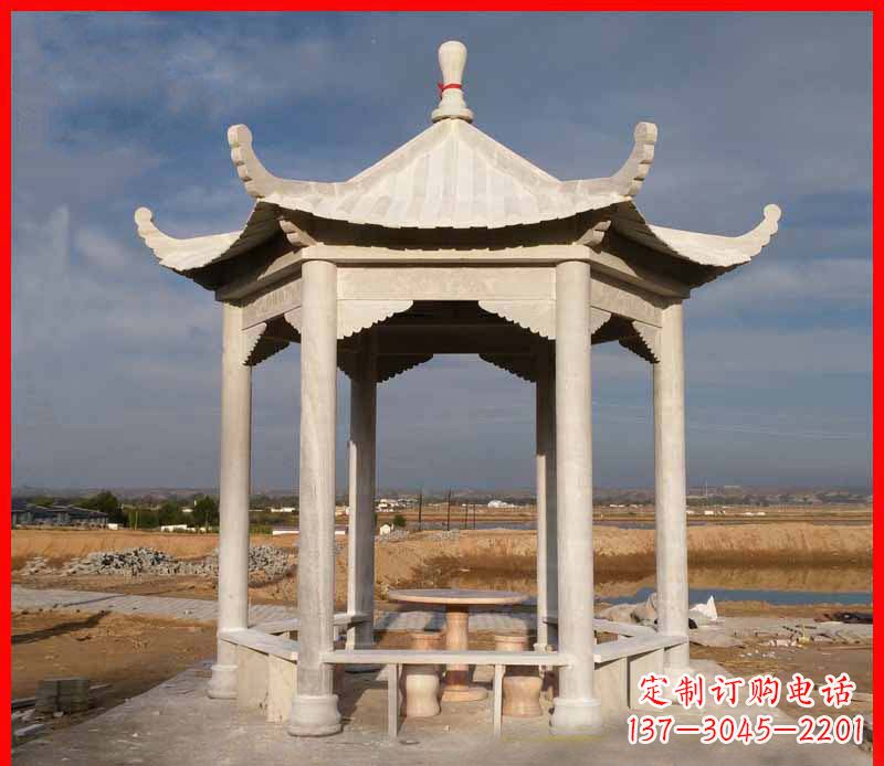 郴州公园大理石六角石雕凉亭 (2)