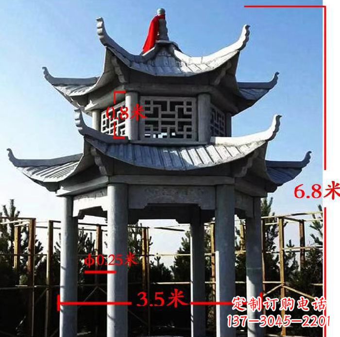 郴州杰出的大理石六角石双层凉亭雕塑