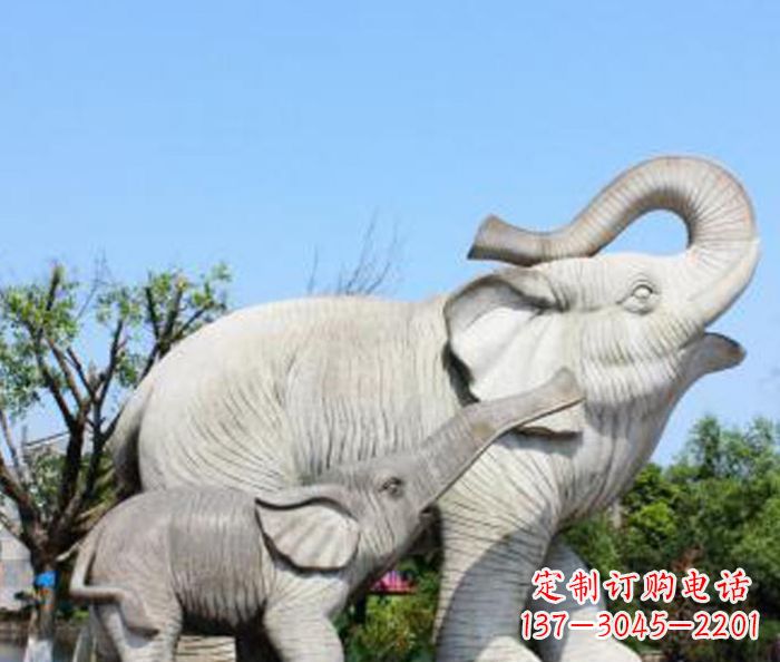 郴州公园动物大理石母子象石雕