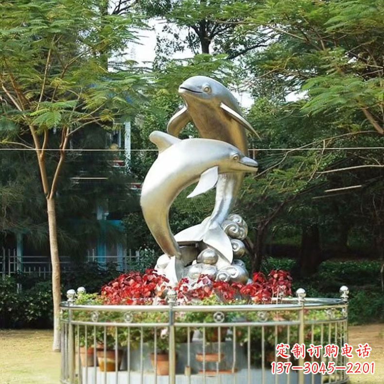 郴州公园动物海豚不锈钢景观雕塑