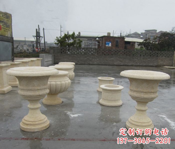 郴州完美绽放——大理石花盆石雕