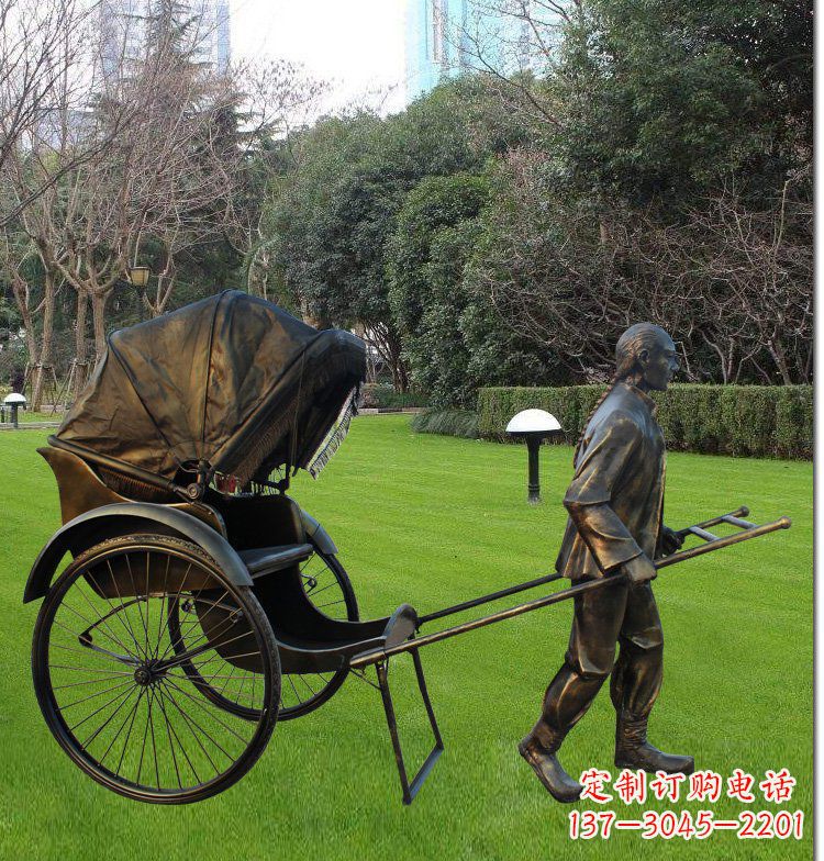 郴州公园拉黄包车的人物铜雕