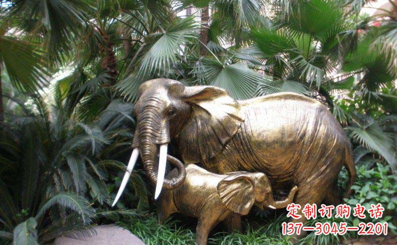 郴州公园母子大象动物铜雕