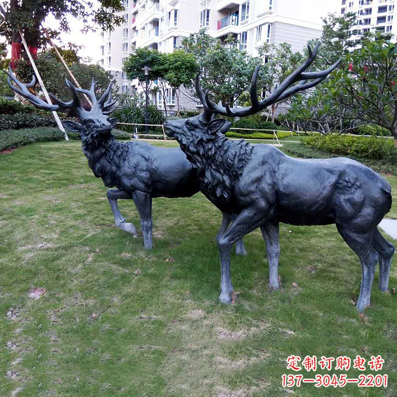 郴州公园铜雕公鹿草坪动物雕塑