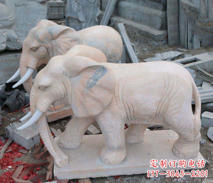 郴州雕刻出令人感动的那头大象定制公园晚霞红大象动物石雕