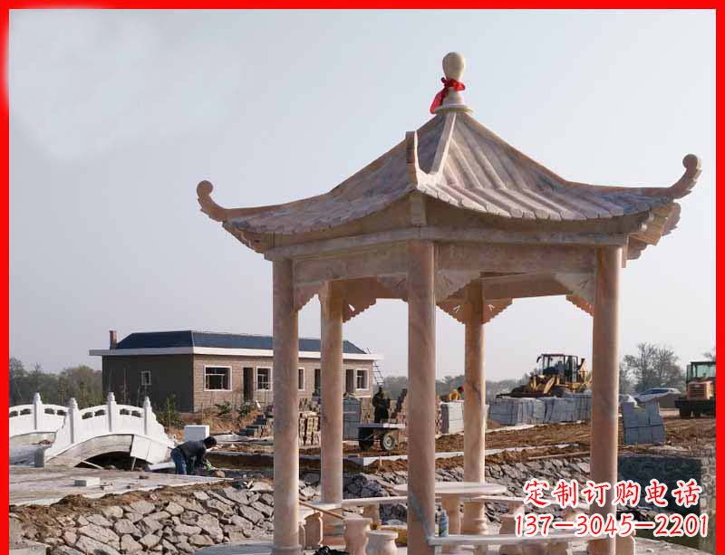 郴州公园晚霞红六角石雕凉亭 (2)