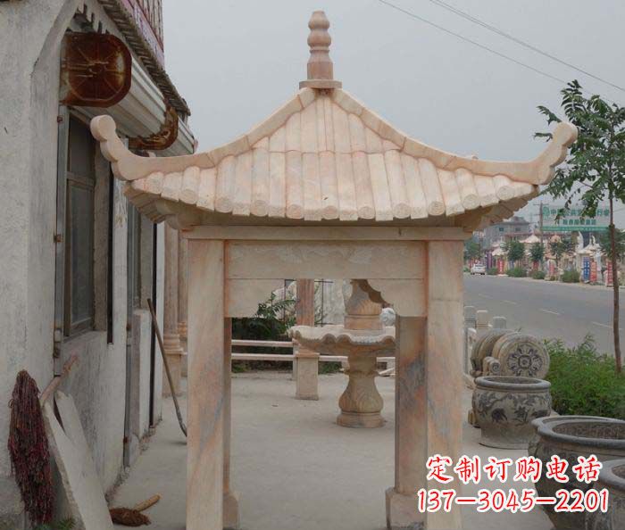 郴州精美红六角石凉亭雕塑