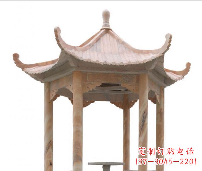 郴州公园晚霞红六角石雕凉亭 (12)