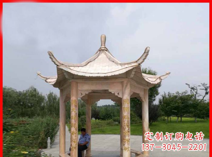 郴州晚霞红六角石凉亭雕塑