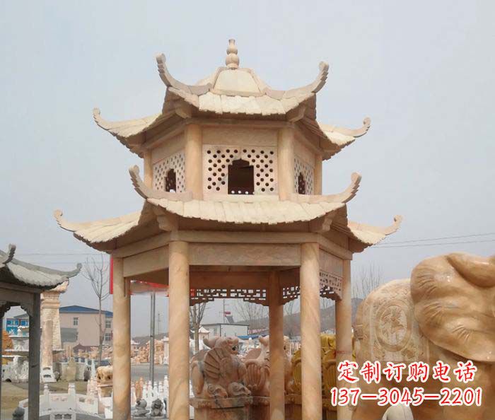 郴州红双层六角石凉亭雕塑