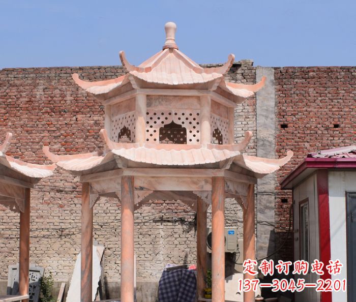 郴州中领雕塑精致双层石头凉亭雕塑
