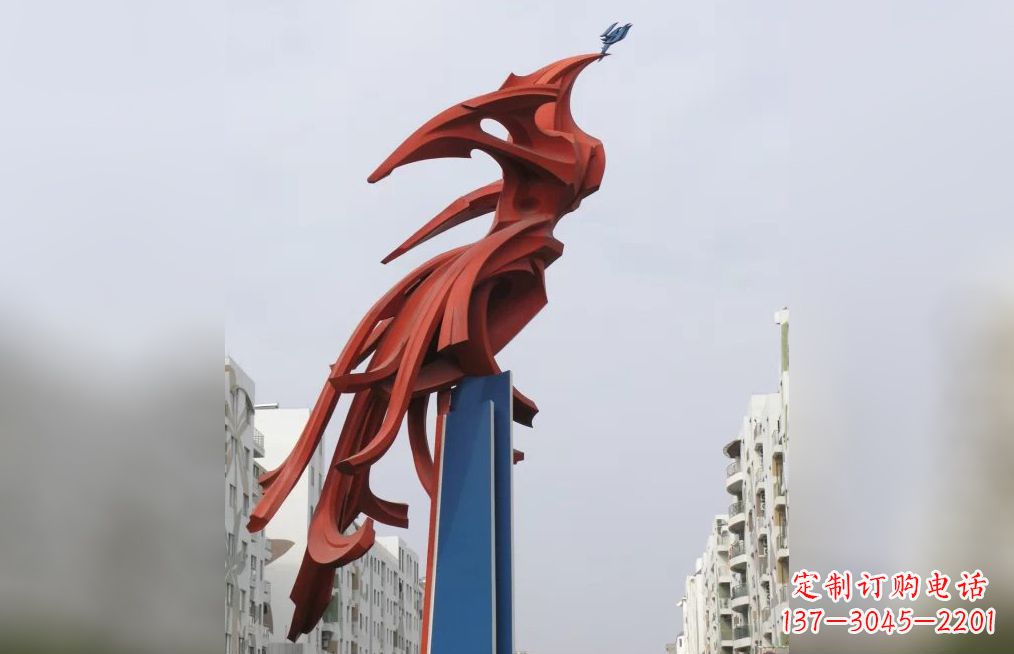 郴州中领雕塑制作,精美不锈钢凤凰抽象雕塑