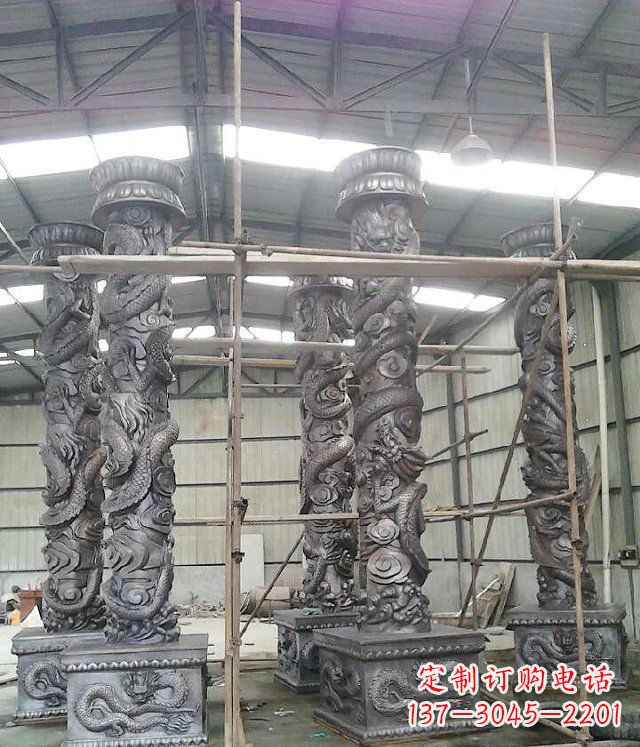 郴州广场仿铜龙柱玻璃钢柱子雕塑