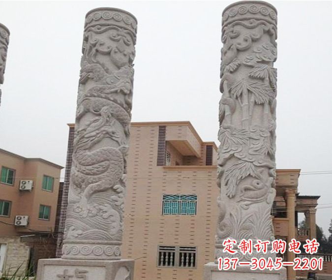 郴州广场景观大理石12生肖龙柱石雕 (2)