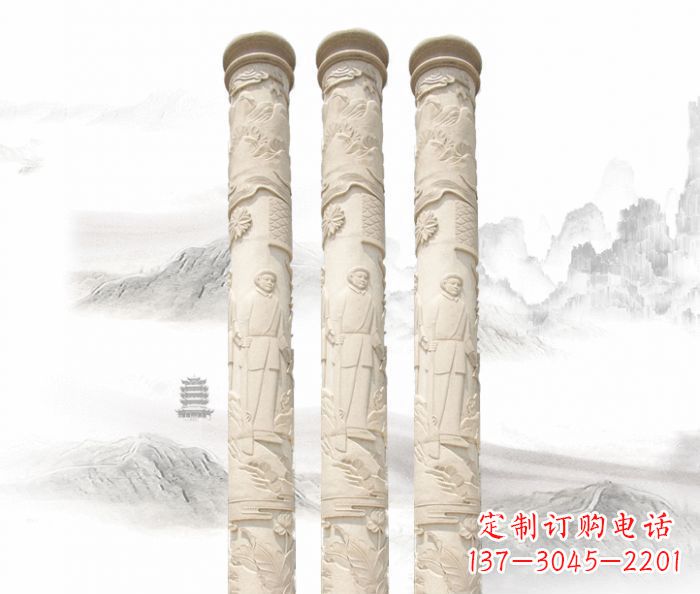郴州精致大气的汉白玉龙柱雕塑