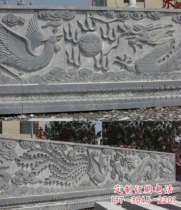 郴州广场石浮雕龙凤戏珠影壁石雕