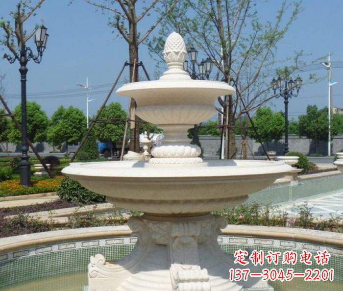 郴州全新款白玉多层喷泉雕塑