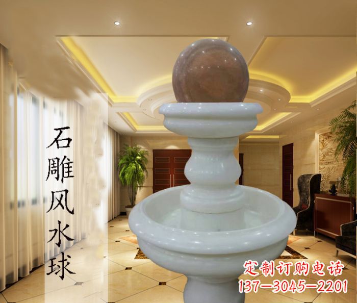 郴州尊贵精致的汉白玉双层风水球石雕
